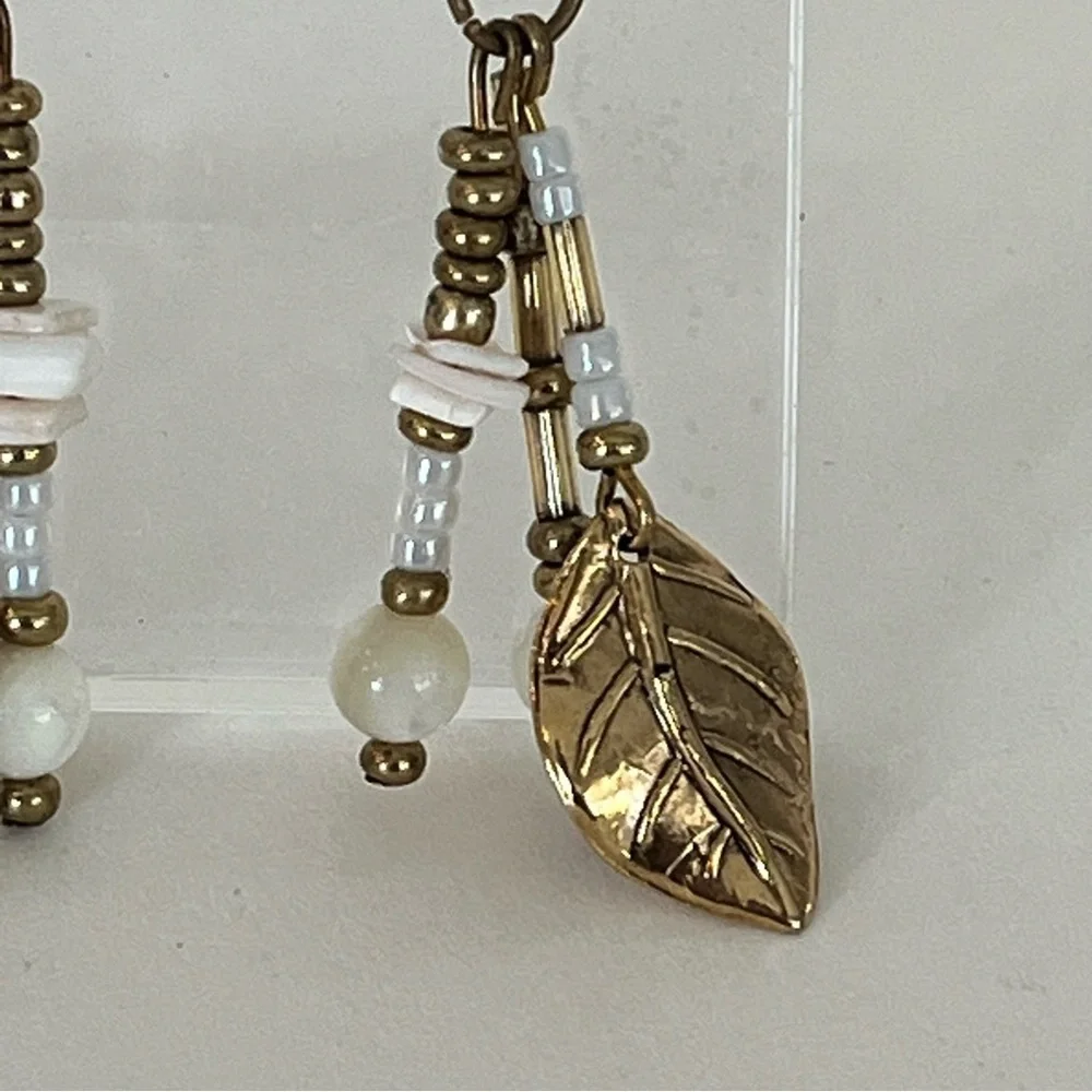 Gold Tone Leaf Dangle Earrings